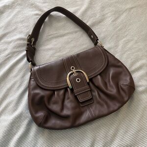 Coach Pleated Brown Leather Shoulder Buckle Bag